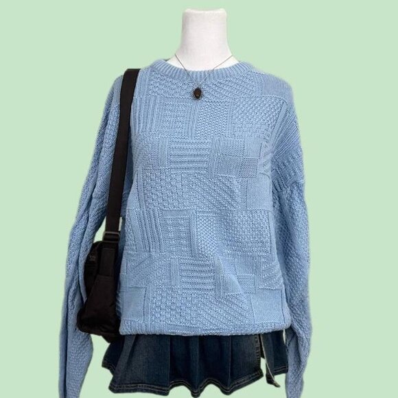 vintage 90s geometric quirky preppy elevated basic cotton knit sweater - Picture 1 of 7